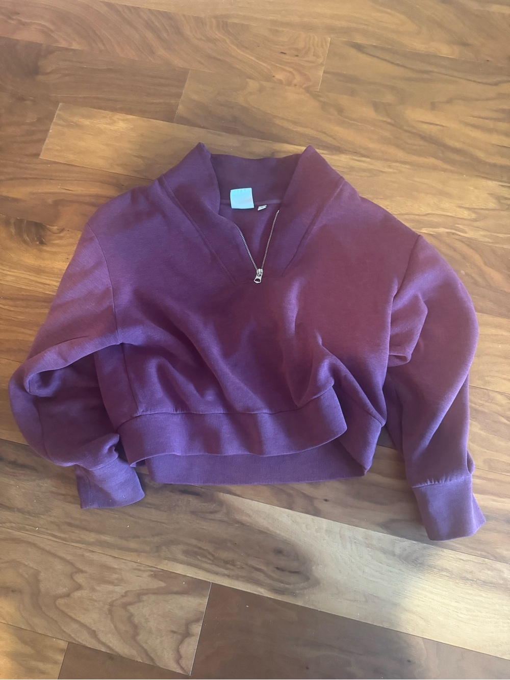 Varley Heather Plum Cropped Cowl Quarter-Zip Sweater